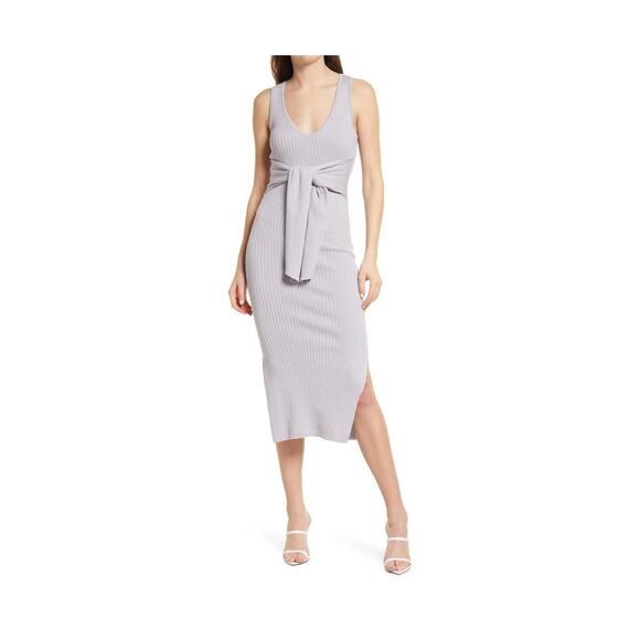 GOOD AMERICAN Sleeveless Ribbed Belted Waist Midi Dress Lilac Size 5 - Picture 1 of 14